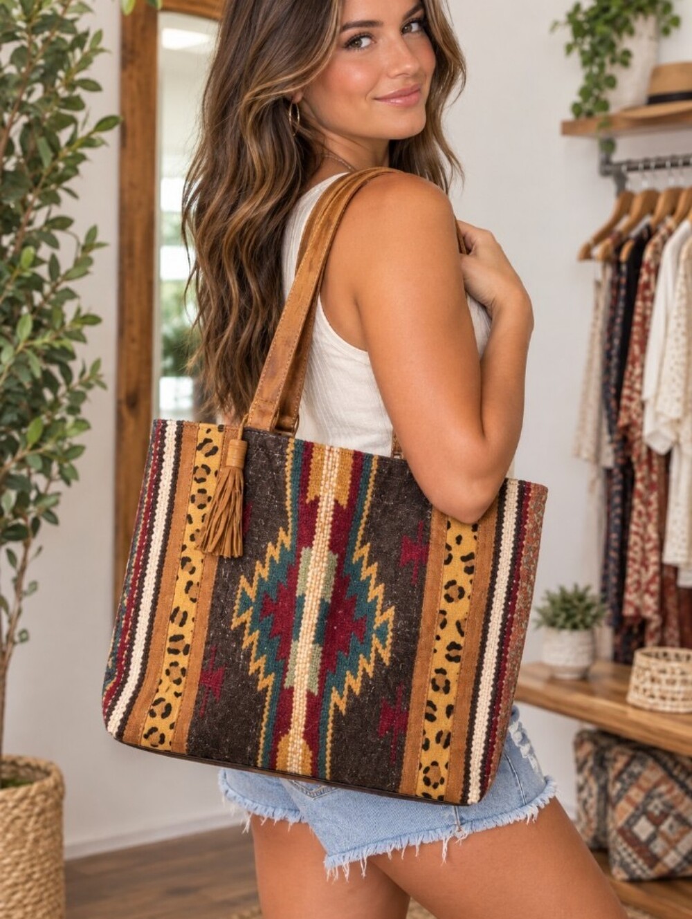 Bohemian Aztec Pattern Tote Bag in Multi-Color
